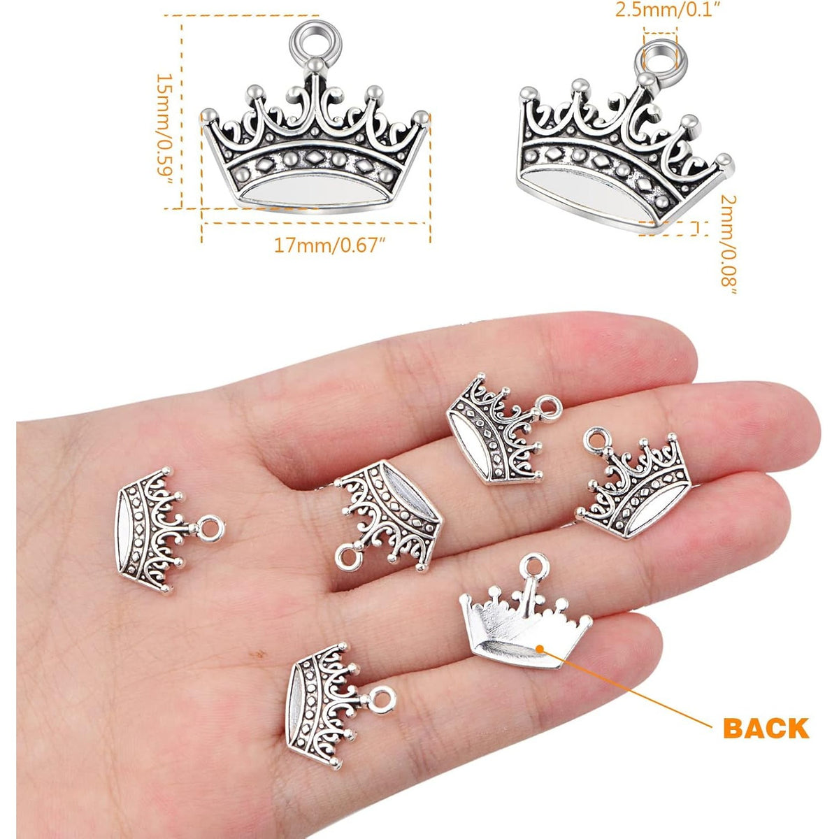 60 Pieces Antique Silver Tiara Crown Charms Vintage Alloy Mini Crown Princess Dangle Pendants Accessories for DIY Necklace Jewelry Making Brithday Party Gifts