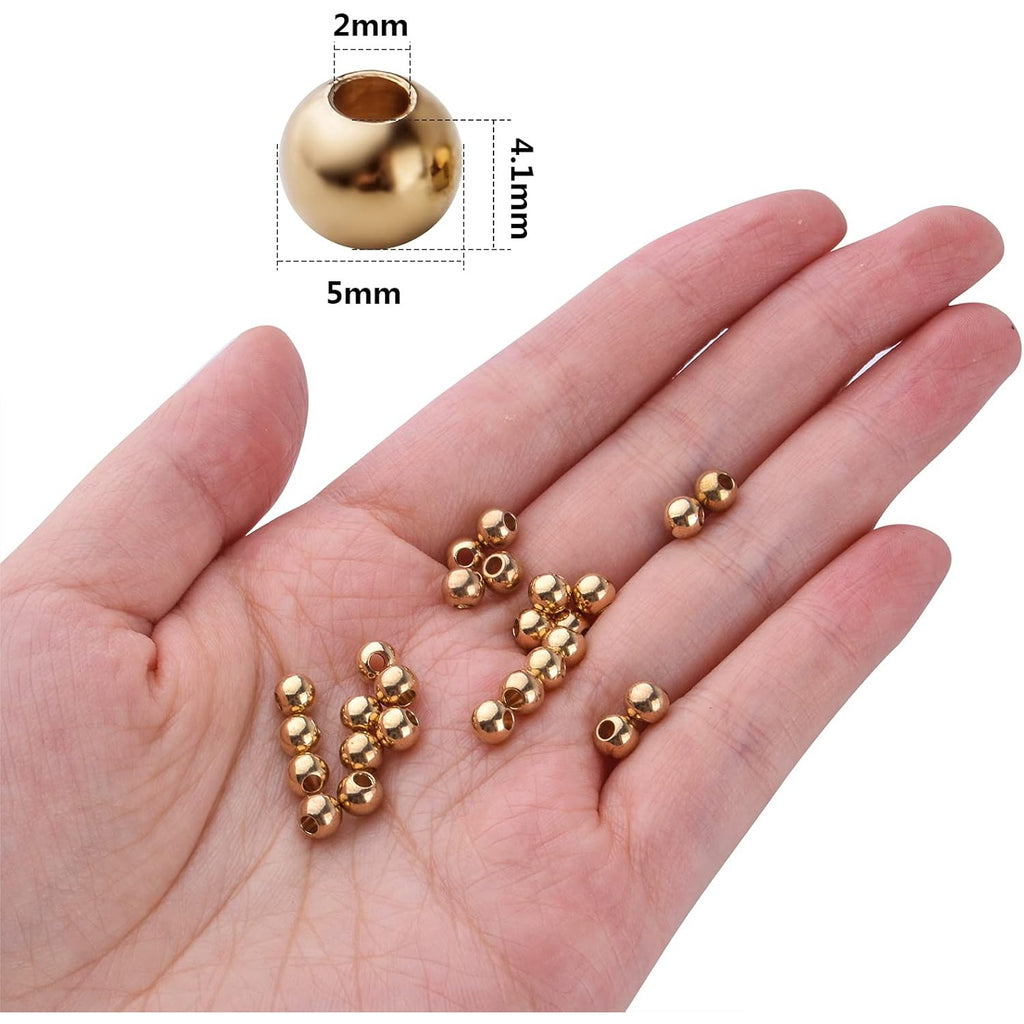 100pcs Gold Round Spacers Beads Brass Bead Spacers Ball Beads Smooth Beads Loose Spacer Beads Rondelle Beads for DIY Bracelet Necklace Jewelry Making and Crafting