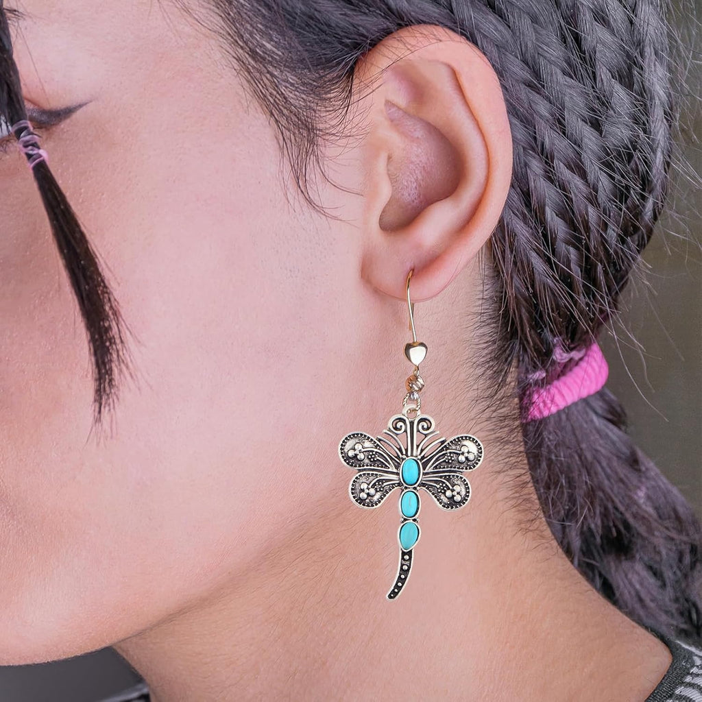 5pcs Turquoise Animal Dragonfly Butterfly Charms Vintage Alloy Mixed Flying Animal-shaped Dangle Pendants for DIY Necklaces Keychains Jewelry Making Crafting, 5 Styles