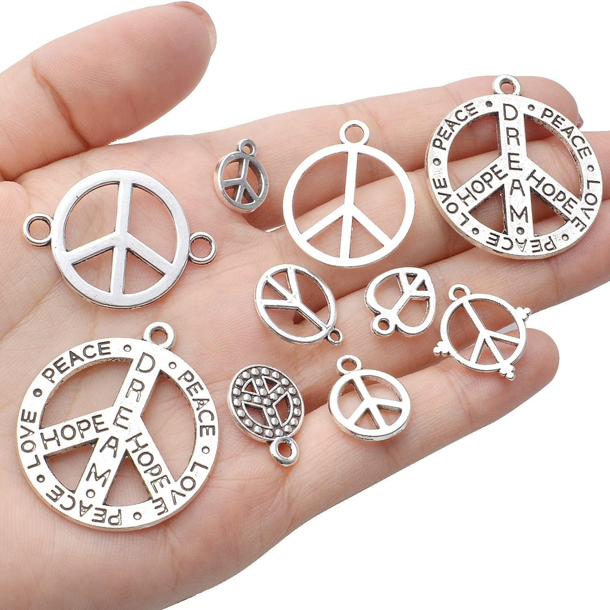 100g Antique Silver Peace Symbol Charms Alloy Peace Sign Charm Jewelry Pendant Charms for Necklace Bracelet DIY Jewelry Making Crafts Supplies