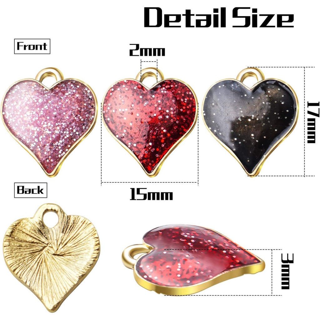 30pcs Heart Charms Enamel Heart Beads Charms Jewelry Charm Pendants with A Box for Necklace Bracelet Jewelry Making DIY Crafting,17×15×2mm