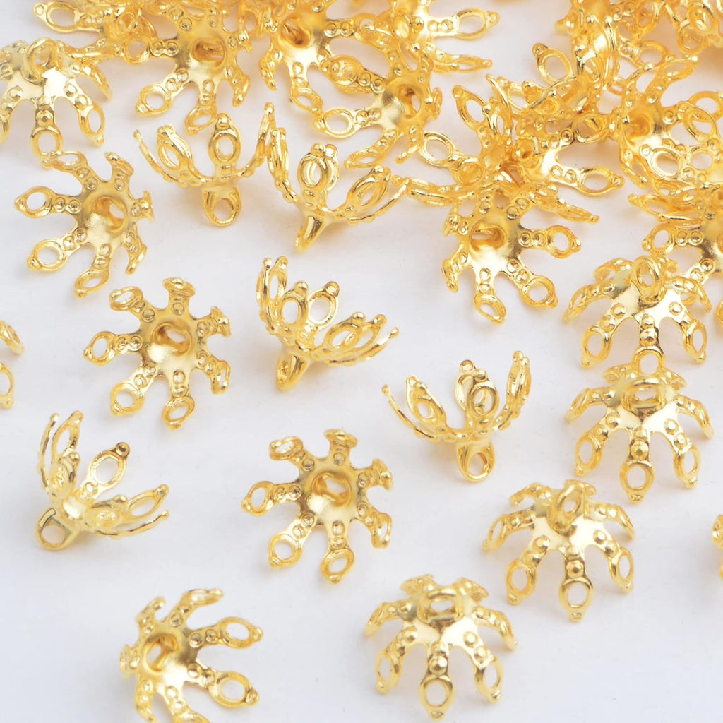 50pcs 24K Golden Plated Filigree Flower Bead Caps Brass Bell Shape Hollow Flower Spacer Bead Caps Accessories for DIY Necklace Earrings Stone Jewelry Making Supplies