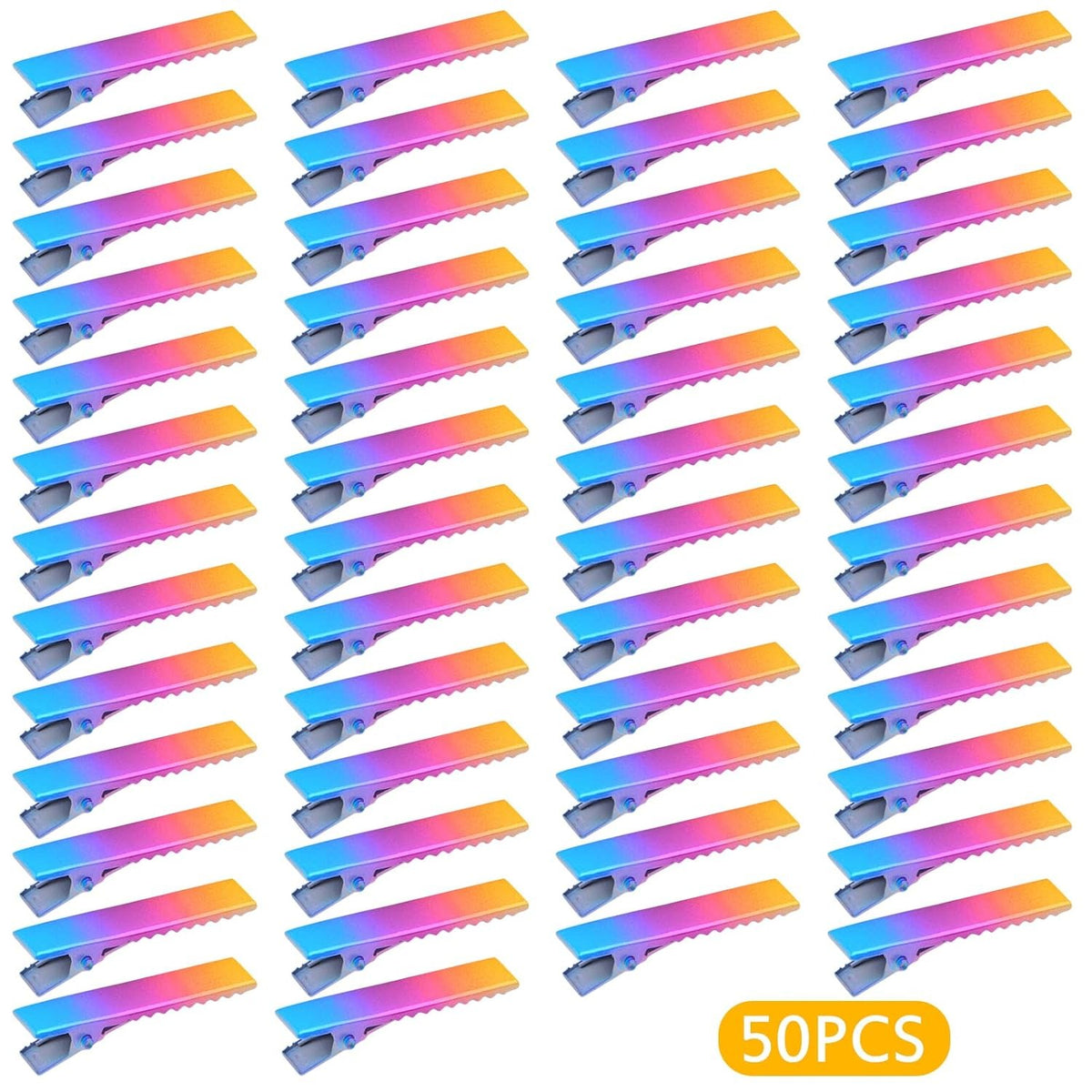 50pcs 4.1 cm Metal Alligator Hair Clips Single Prong Curl Clips Duckbill Section Clips with Teeth Hairbow Accessories for Women Hairdressing Salon Hair Styling, Rainbow Color