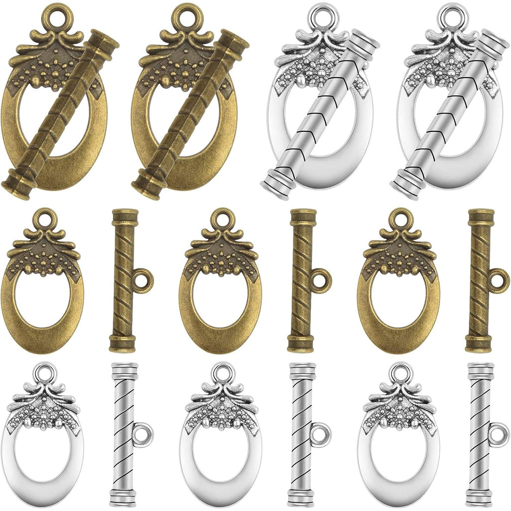 20 Sets Butterfly Bracelet Toggle Clasps T-Bar End Tibetan Closure Filled Fastener Hook Toggle Connectors for DIY Necklace Jewelry Craft Making, 2 Colors
