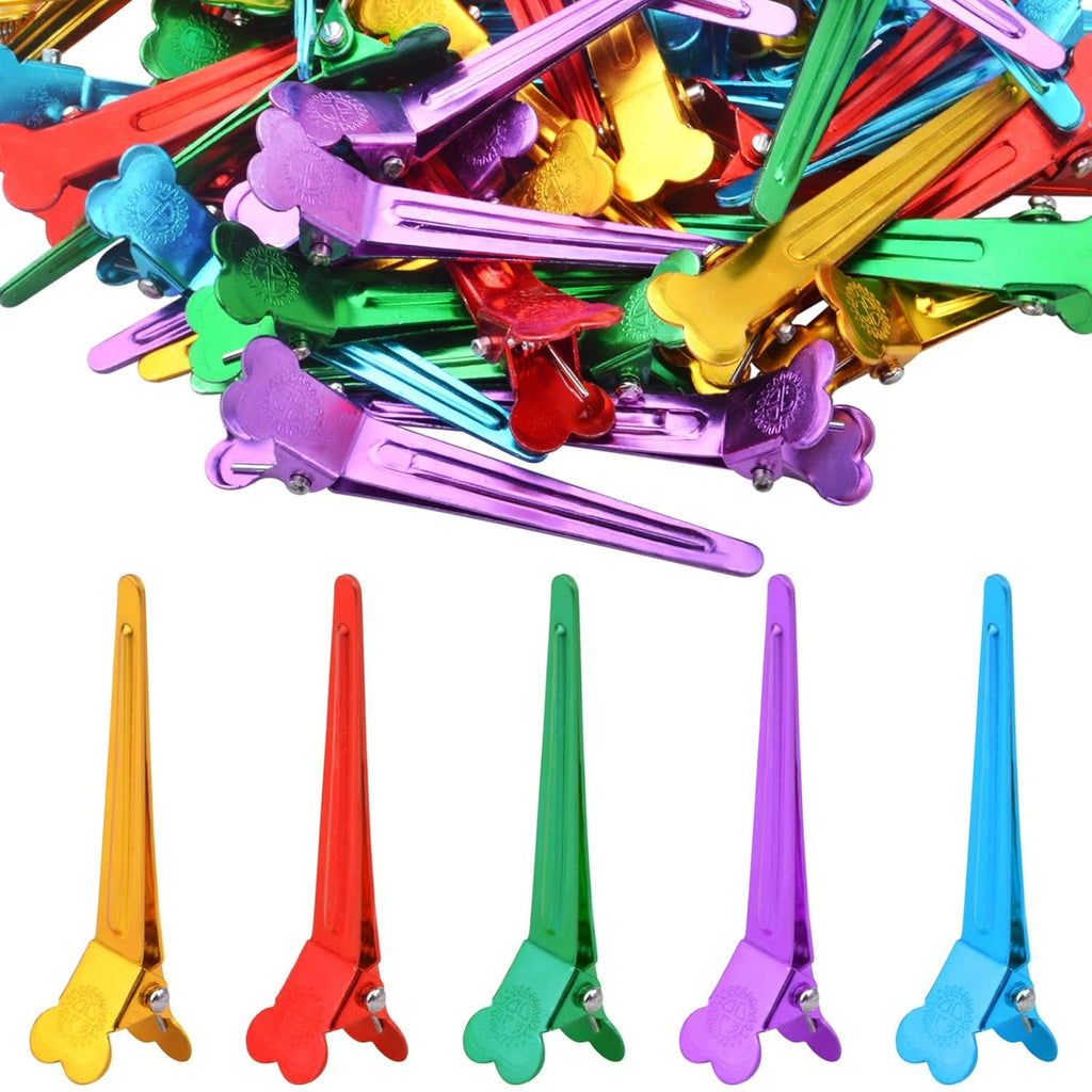 60pcs Mixed Colors Single Prong Hair Clips Metal Duck Bill Hairclips Alligator Curl Clips Styling Sectioning Hairpins for Women Makeup Hair Cutting Hairdressing Salon Tools