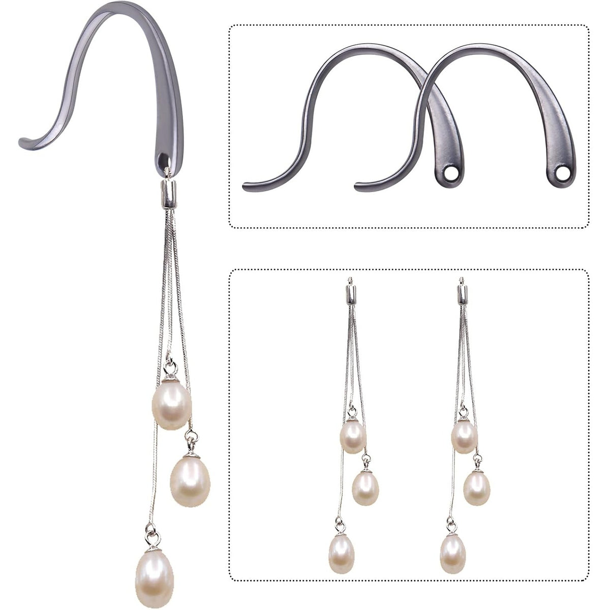 100pcs Stainless Steel Earring Hooks, Hypo-allergenic Surgical Fish Hook Ear Wire with Loop Hole Dangle Earrings Findings for Women DIY Craft Jewelry Making
