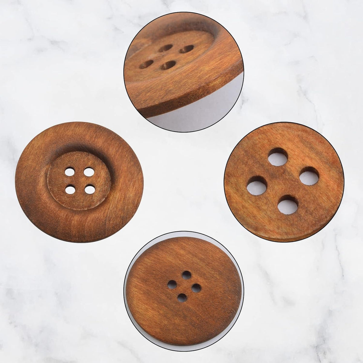 20 Pieces 6 cm / 2.4 Inch Large Size Wood Buttons with 4 Holes Round Large Wooden Sewing Buttons for DIY Clothing Sewing Bag Decoration Craft Supplies, Coffee Color