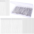 200pcs 50 mm Stainless Steel Open Eye Pins Flat Head Pins Jewelry Headpins Findings with a Plastic Box for DIY Charm Beads Bracelet Necklace Jewelry Making