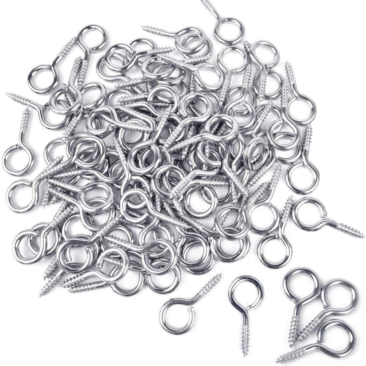 100 Pieces 1 inch Eye Hooks Small Screw Eyes Metal Eye Shape Screw Hooks Self-Tapping Screws Hooks Ring, Silver