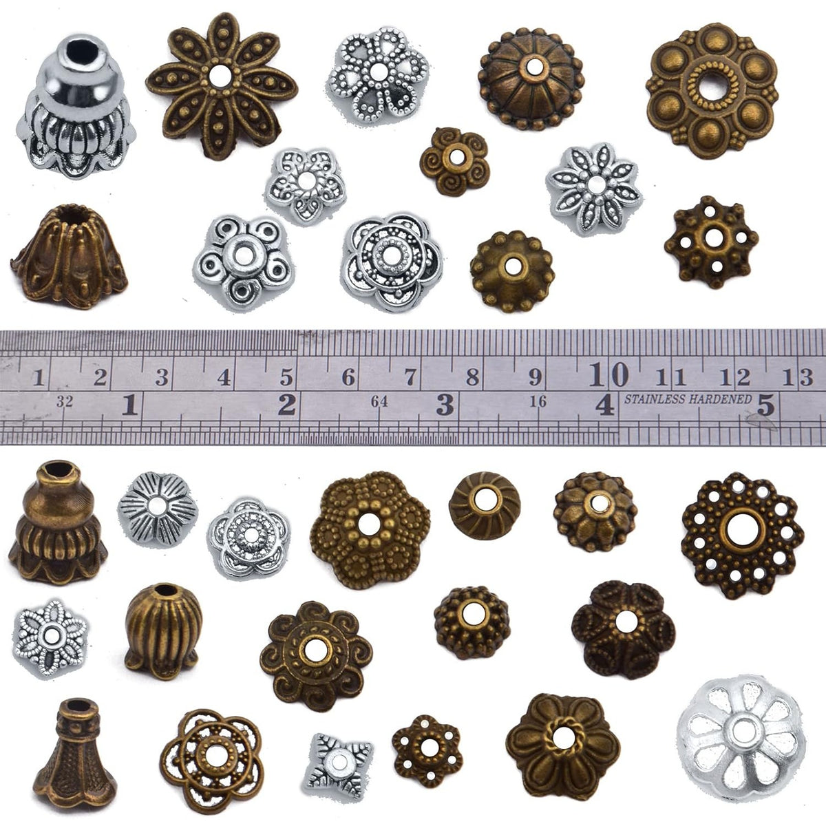 100g Bead Caps, Assorted Size Beads Spacers Jewelry Findings Accessories for Jewelry Making 2 Colors
