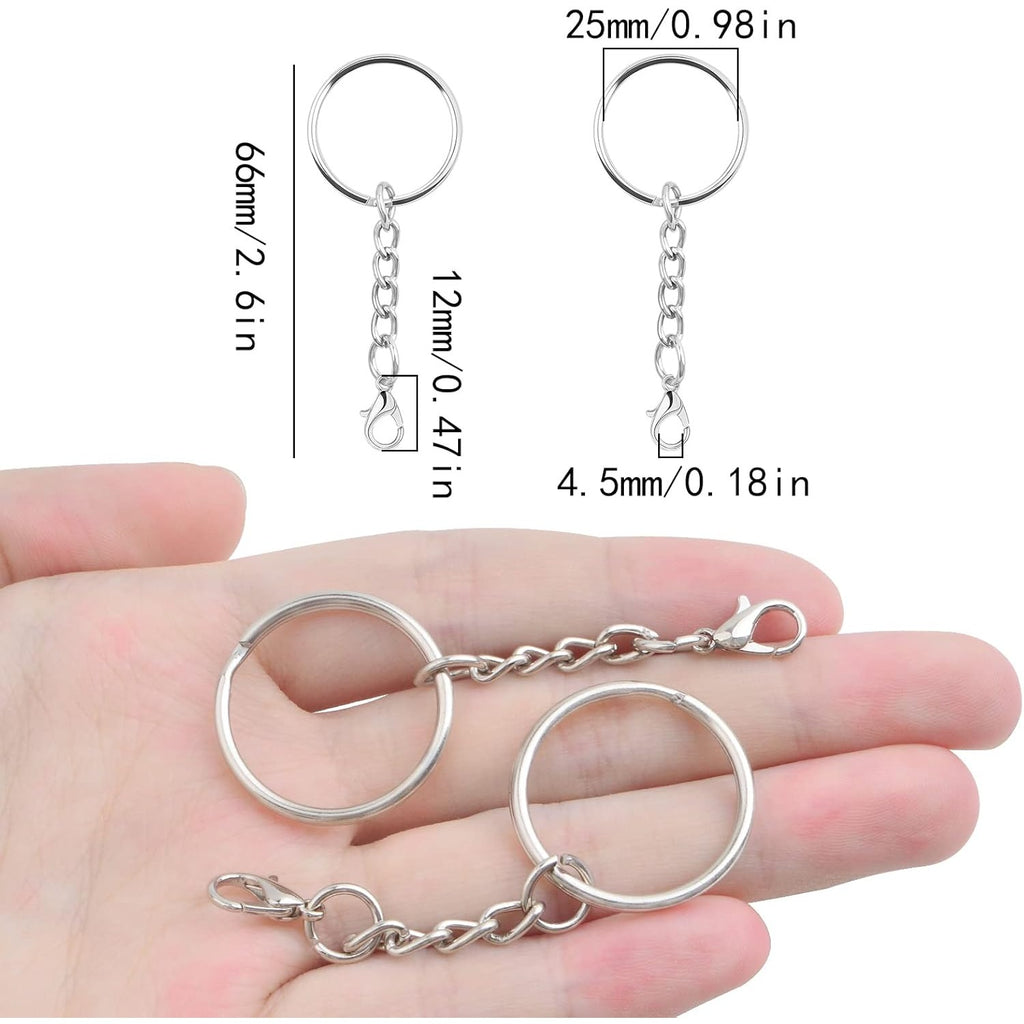 30pcs 25 mm Silver Split Keyrings with Chain Metal Keychain Rings Parts with Jump Rings Lanyard Snap Hook Lobster Claw Clasps for DIY Keychains Art Crafts Jewelry Making
