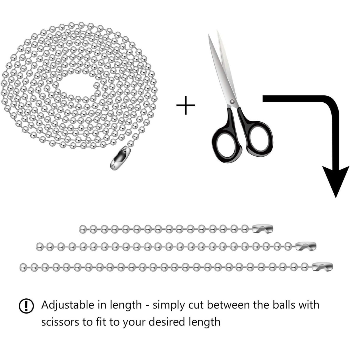 10pcs 1m Length Nickel Beaded 2.4mm Ball Bead Chain Necklaces Pull Chain Extension With 50pcs Connector