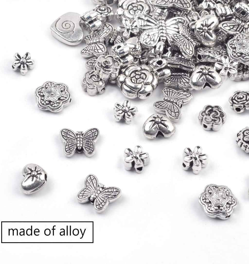 100 Gram(About 130-170pcs) Antique Tibetan Silver Alloy Butterfly Flower Beads Charm Bead Spacers Jewelry Findings Accessories for Bracelet Necklace Jewelry Making