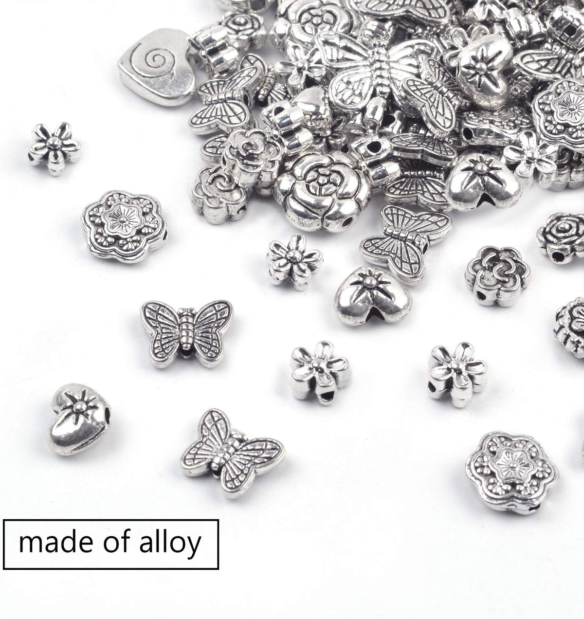 100 Gram(About 130-170pcs) Antique Tibetan Silver Alloy Butterfly Flower Beads Charm Bead Spacers Jewelry Findings Accessories for Bracelet Necklace Jewelry Making