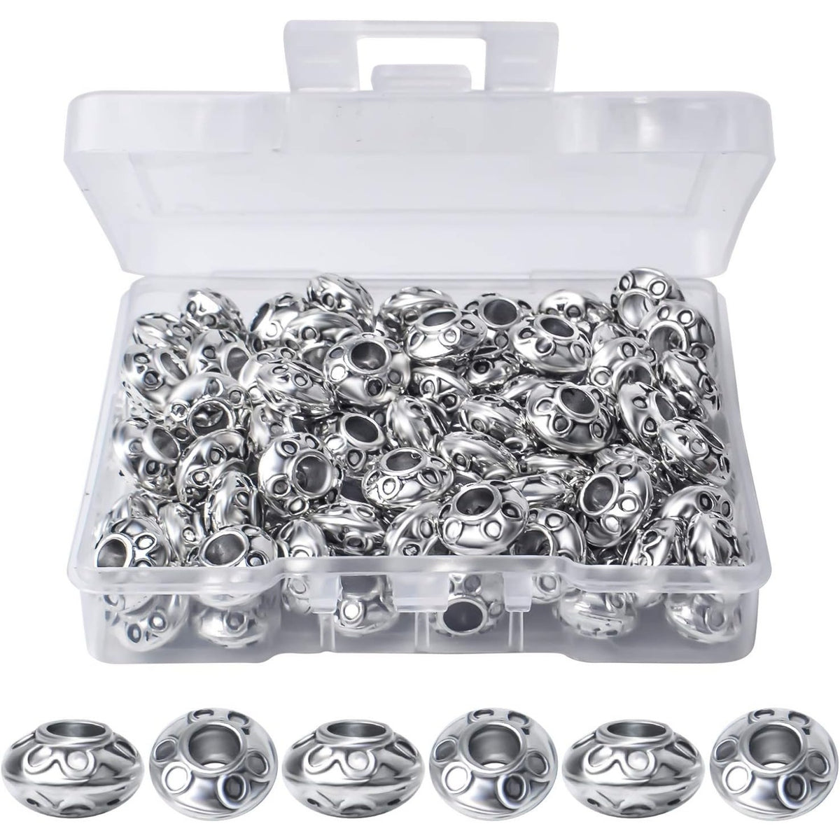 100pcs Antique Silver 8mm Spacer Beads Jewelry Beads Jewelry Spacers Beads with A Box for Jewelry Bracelets Necklace Making Crafts Supplies