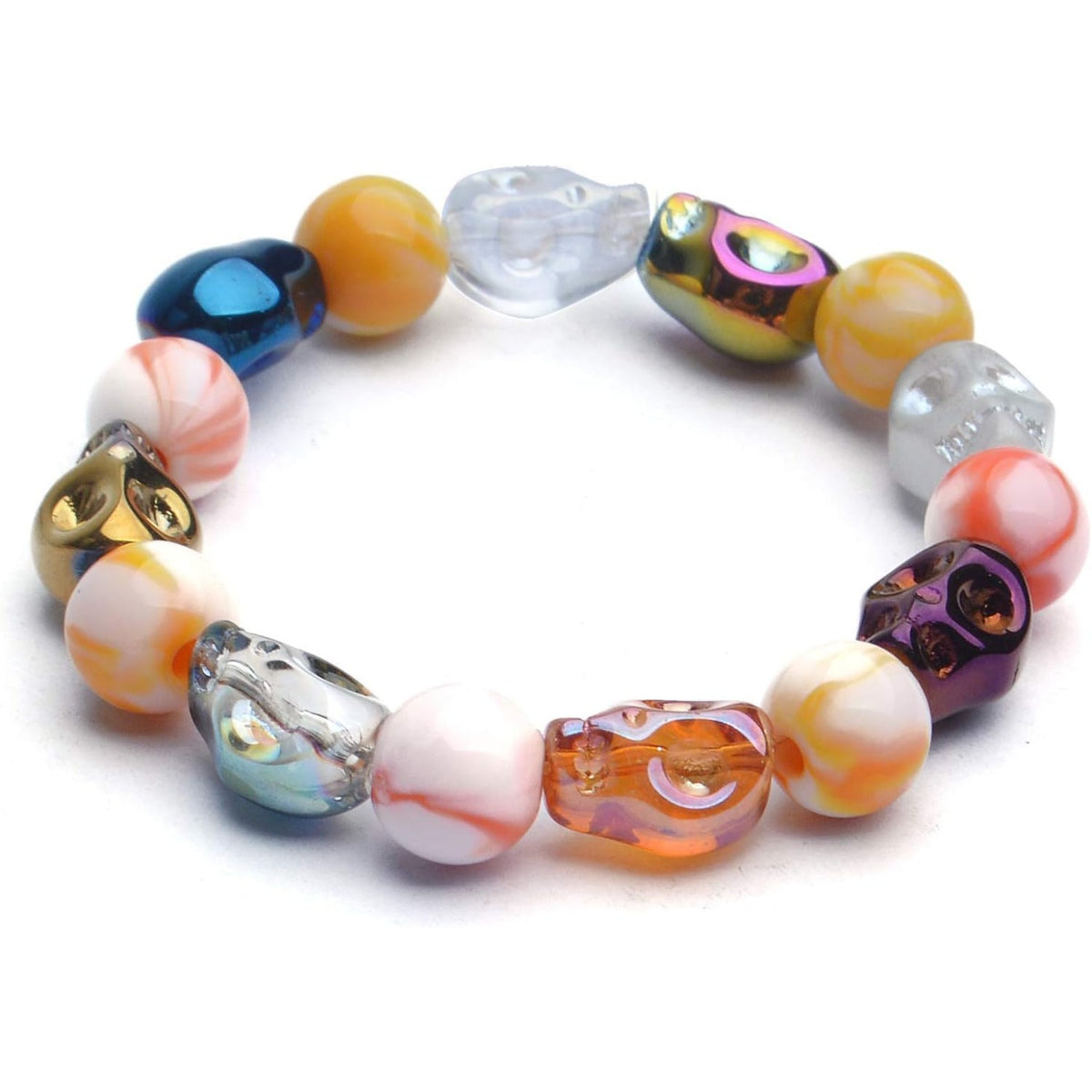 50pcs Multicolored Glass Skull Bead Jewelry Making Beads, 10x8x1.5mm