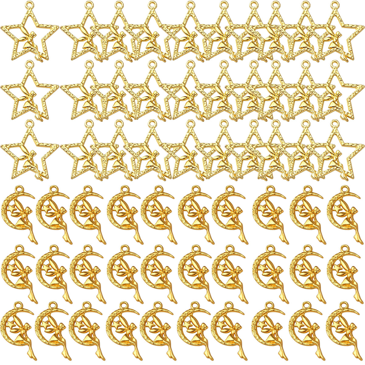 60pcs Fairy Moon Star Charms Alloy Angel Fairy Charms Pendants Crafts Supplies for DIY Jewelry Earrings Necklace Bracelet Making Accessory