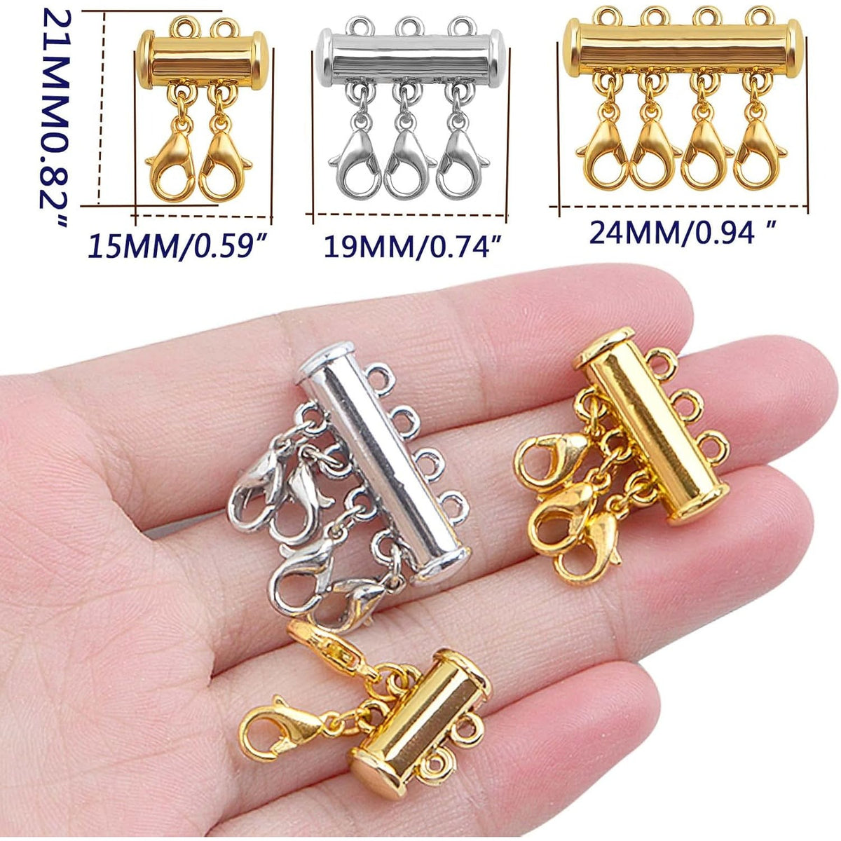 8pcs 3 Sizes Multiple Layered Necklace Clasp Connectors Multi Strands Slide Clasp Lock Tube Clasps with A Box for Necklace Bracelet Jewelry Craft Making, 2 Colors