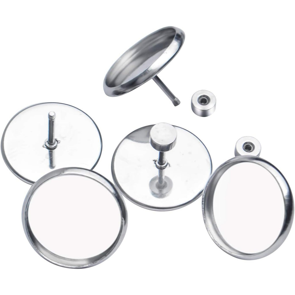 Stud Earring Bezels,10pcs 6mm Stainless Steel Hypoallergenic Cabochon Bezel Trays Gemstone Earring Posts Blanks Settings