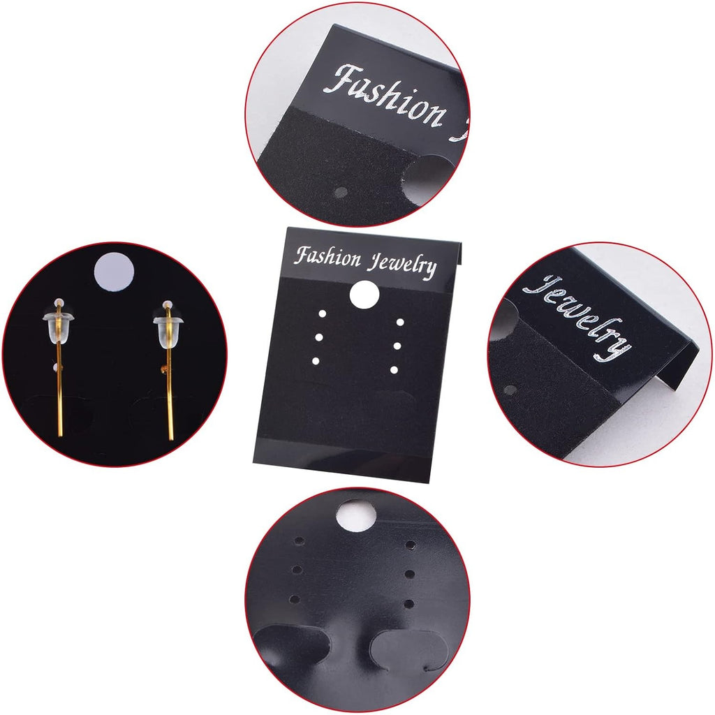 100pcs Black Earring Display Cards Velvet Plastic Earring Card Holders and 200pcs Clear Bullet Earring Backs for Ear Studs Jewelry Accessory Displaying, 3.7 x 5 cm