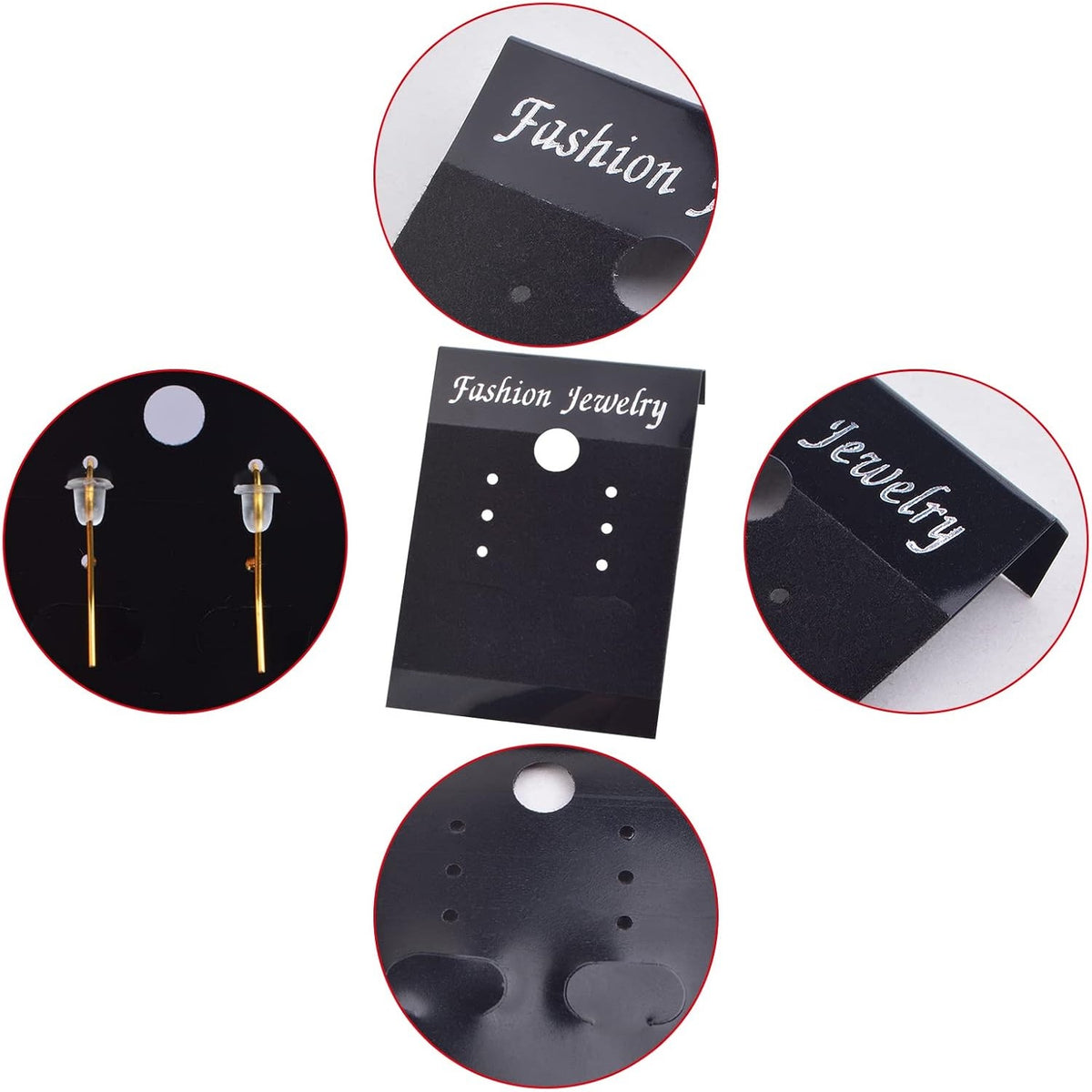 100pcs Black Earring Display Cards Velvet Plastic Earring Card Holders and 200pcs Clear Bullet Earring Backs for Ear Studs Jewelry Accessory Displaying, 3.7 x 5 cm