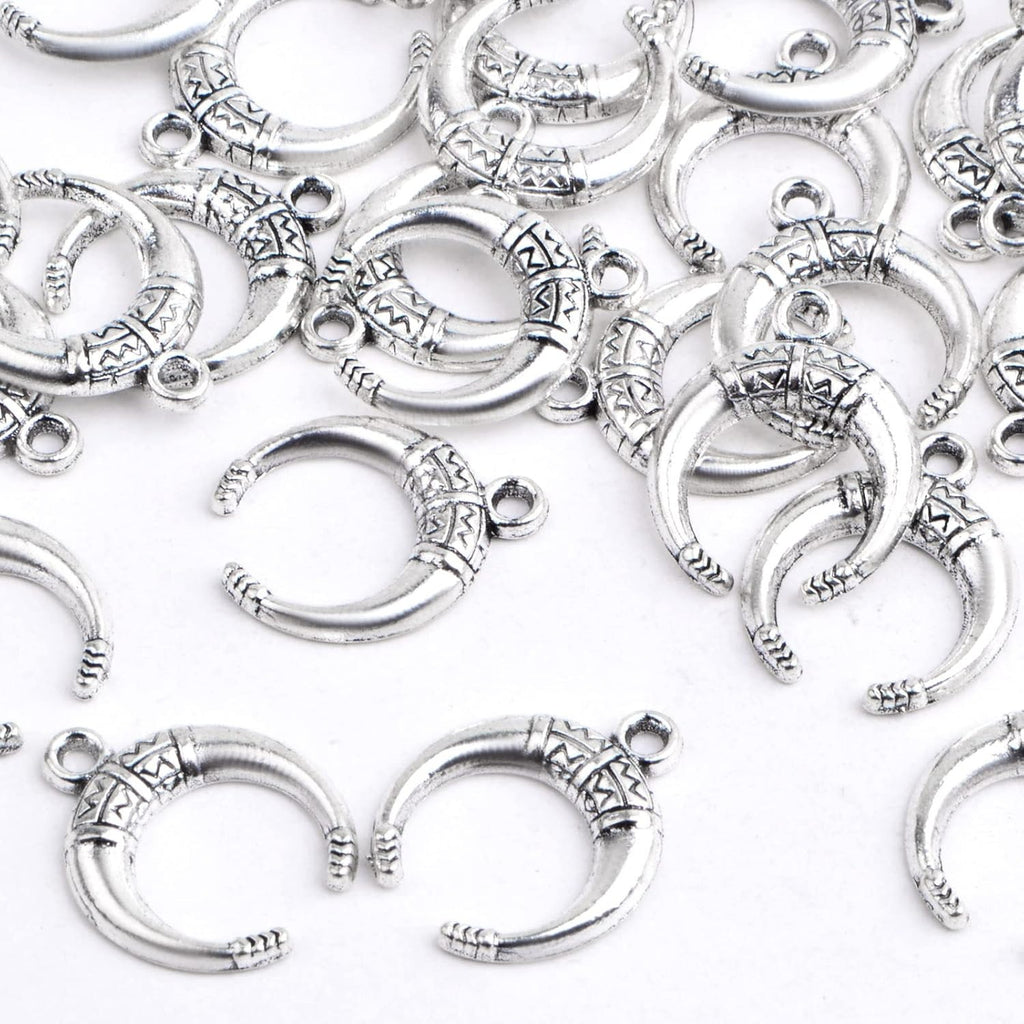 60 Pieces Antique Silver Crescent Moon Pendants Vintage Alloy Luna New Moon Dangle Charms Bulk Crafts Accessory for DIY Bracelet Necklace Earrings Jewelry Making