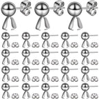 30pcs Stainless Steel Ball Post Earring Studs with Pendant Claps Round Ball Earring Posts and 30pcs Butterfly Earring Backs Set for DIY Jewelry Making Supplies