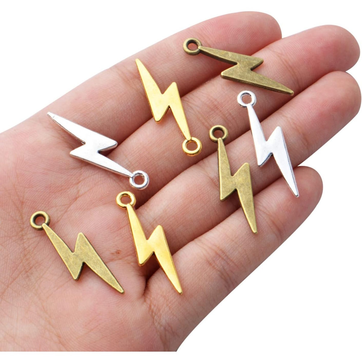 60pcs Lightning Bolt Pendants Alloy Flash Lightning Charms Thunder Flash Celestial Dangle Charms for DIY Earrings Bracelet Crafts Jewelry Making Accessory,28mm×7.7mm
