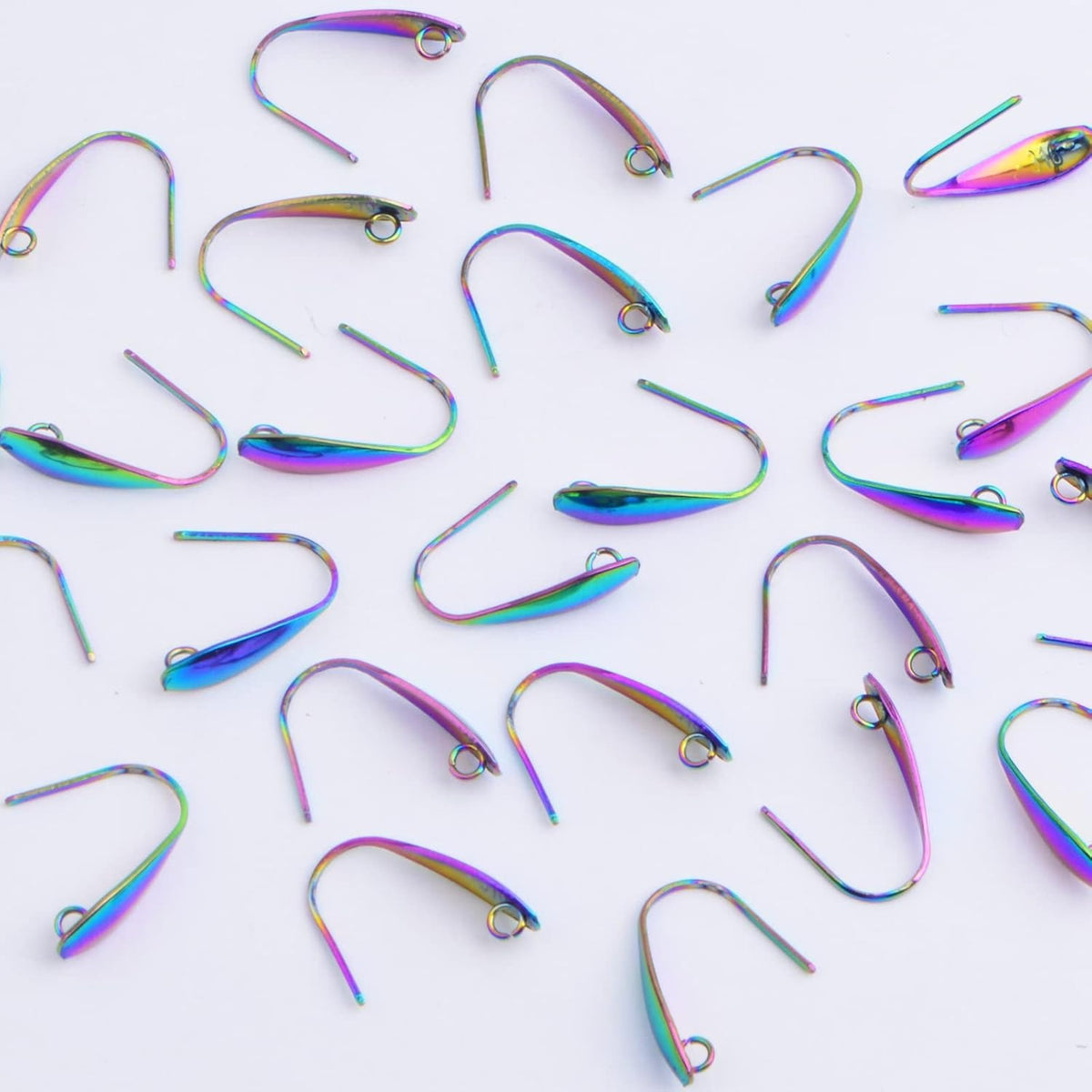 50pcs Stainless Steel Earring Hooks Hypoallergenic V Shape Ear Wires Hooks with Loop Earring Components for DIY Dangle Jewelry Making Findings, Rainbow Color