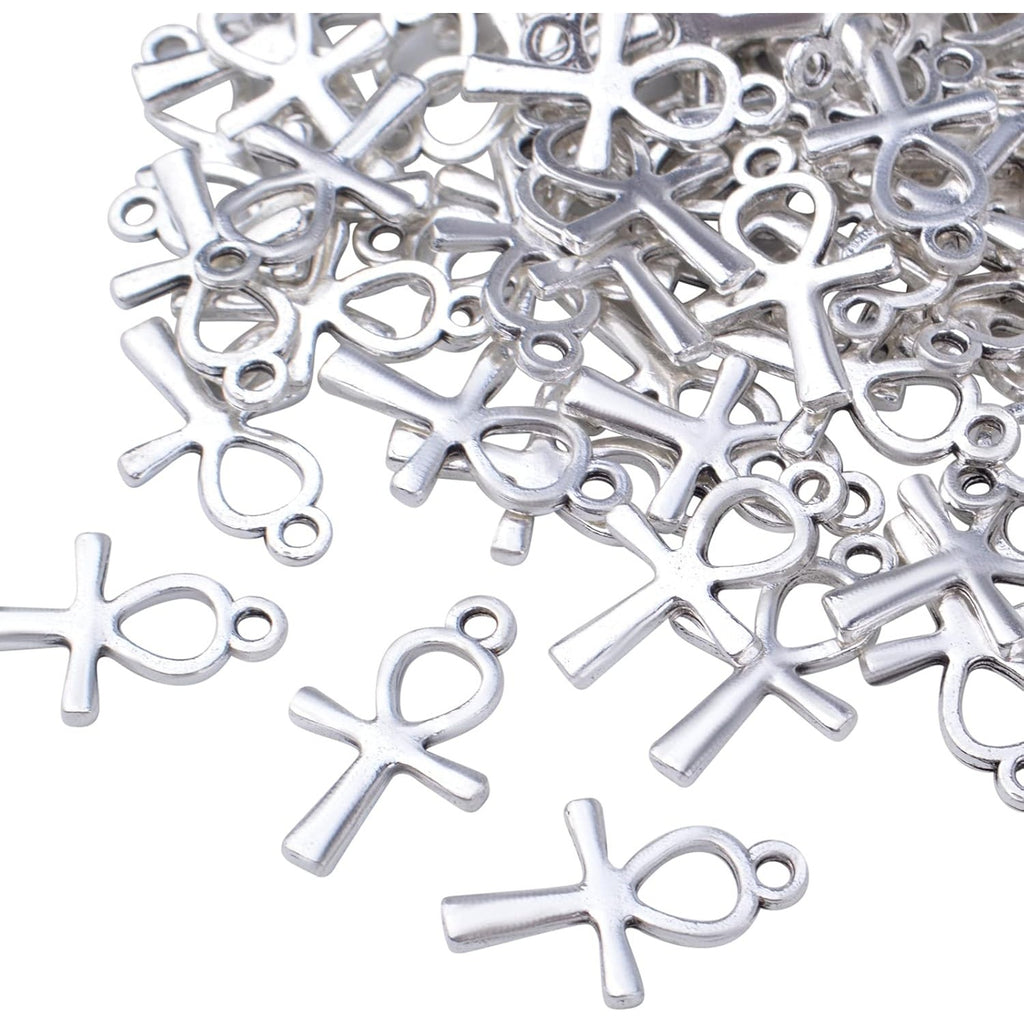 100pcs Antique Silver Double Sided Cross Charms Tibetan Alloy Religious Crucifix Crosses Pendants for DIY Crafts Necklace Bracelet Jewelry Making Sunday School Party Favors