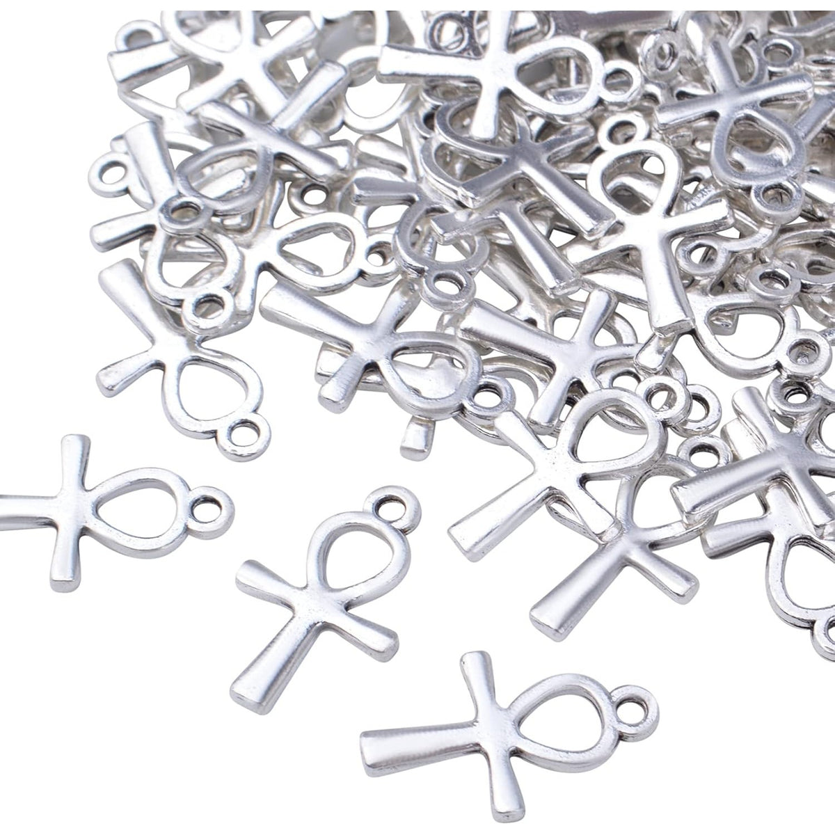 100pcs Antique Silver Double Sided Cross Charms Tibetan Alloy Religious Crucifix Crosses Pendants for DIY Crafts Necklace Bracelet Jewelry Making Sunday School Party Favors