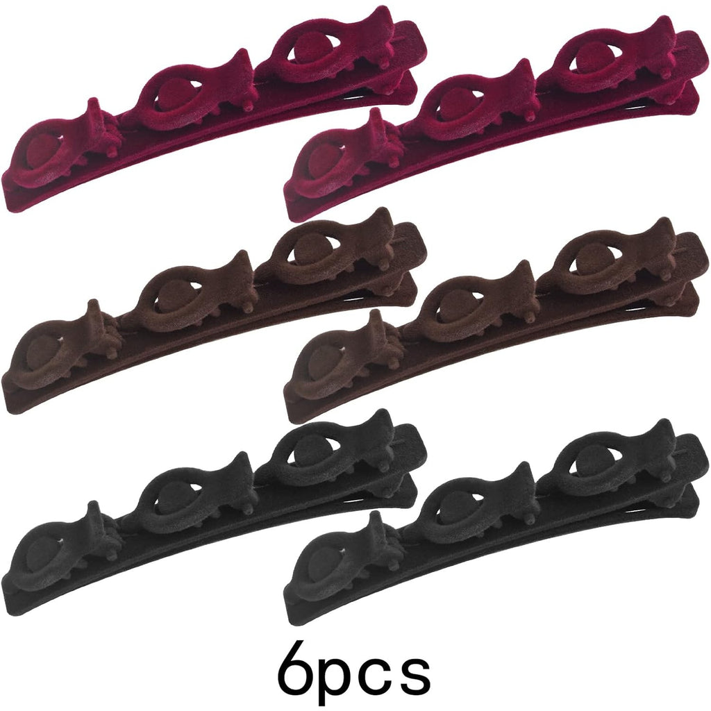 6pcs Double Retro Layer Twist Plait Hair Clips Flocking Texture Braided Hair Clips Woven Hairpin Barrettes with 3 Small Clips on Top for Women Girls Hair Styling, 3 Colors