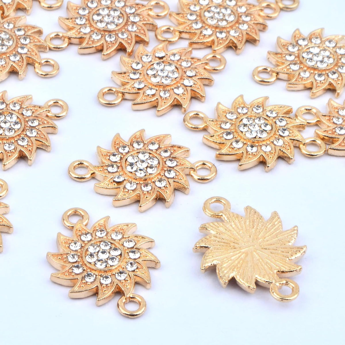 20pcs Flower Connector Charms with Shiny Rhinestone Alloy Flower Shape Pendants Double Loops Links for DIY Dangle Earrings Bracelets Jewelry Making Findings