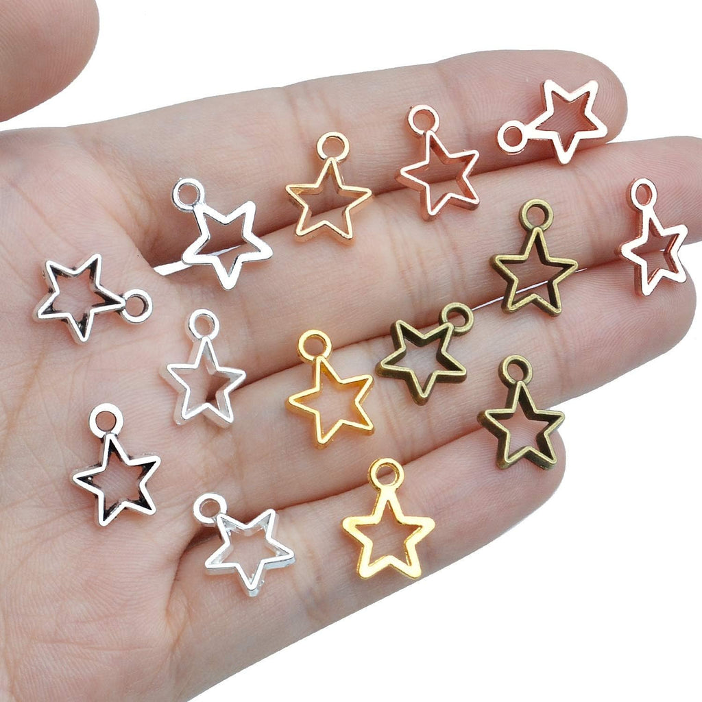 60pcs Mini Star Shaped Charms European Style Charm Hollow Star Charm Jewelry Charms Pendants for DIY Necklaces Bracelets Jewelry Accessories, 6 colors