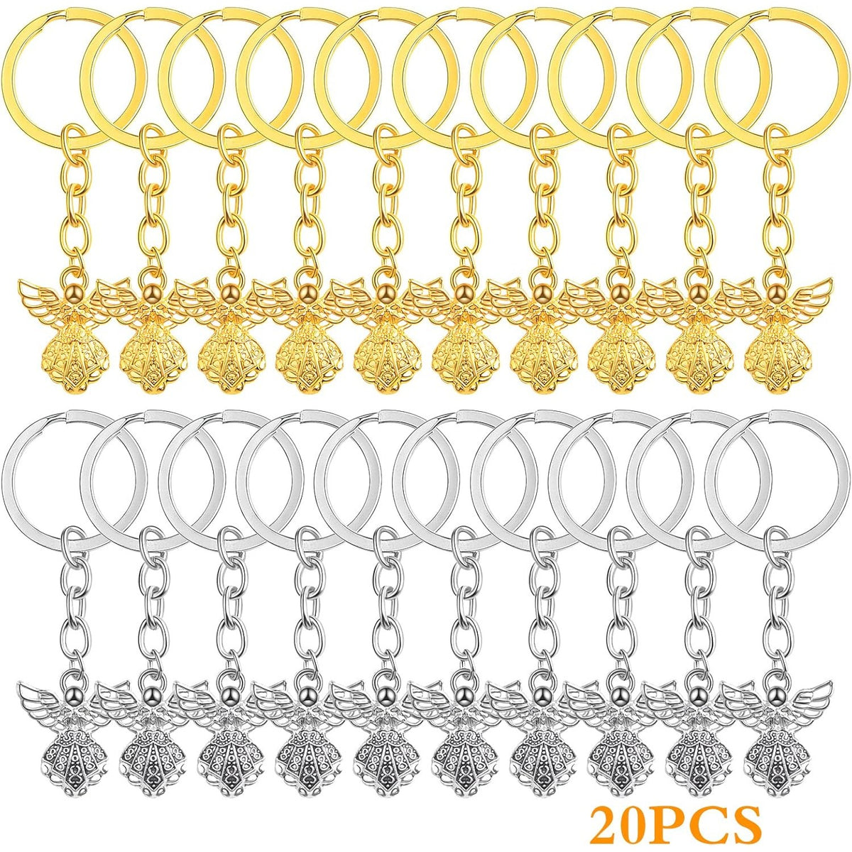 20 Pieces Metal Guardian Angel Keychain Charms Vintage Angel Pendant Keyring Key Chains for DIY Arts Crafts Wedding Party Favor Gifts, 2 Colors