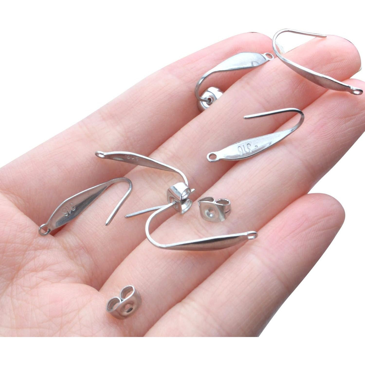 50pcs Earring Hooks Teardrop Ear Wire Hooks with 50pcs Stainless Steel Butterfly Earring Backs for Jewelry Making
