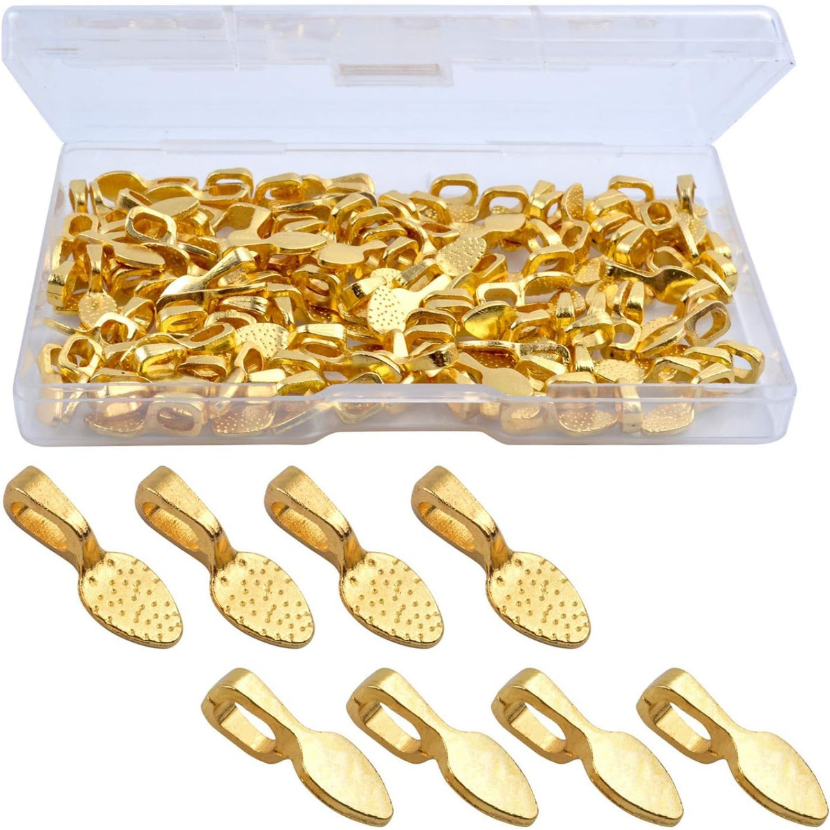 120Pcs Oval Spoon Scrabble Glue On Flat Rocks Earring Pad Bails for Fitting Glass Cabochon Tiles Necklaces Pendants with 1Pcs Box,Gold