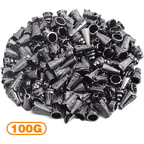 100 Gram (About 110-150pcs) Assorted Styles Cone Bead Caps Tibetan Alloy Flower Spacer Bead Caps Tassel End Caps for DIY Crafts Jewelry Making Supplies, Gun Black