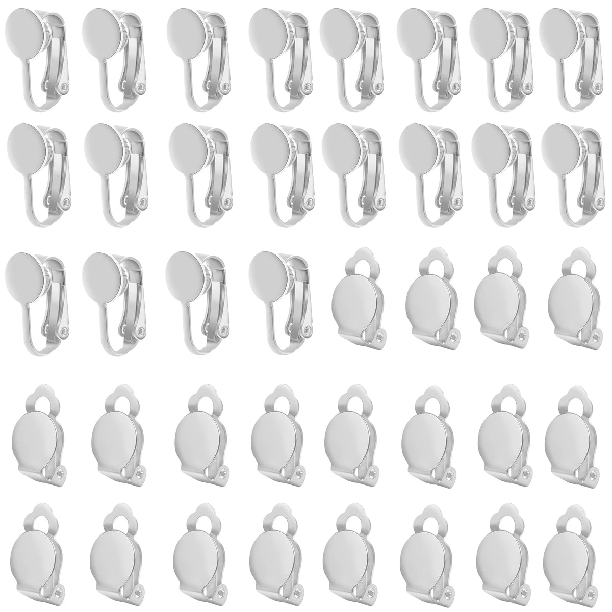 40pcs 2 Styles Clip-on Earring Converters Brass Round Flat Back Tray Earring Clips Components with 40pcs Earring Pads for DIY Earrings Jewelry Making Findings, 2 Colors