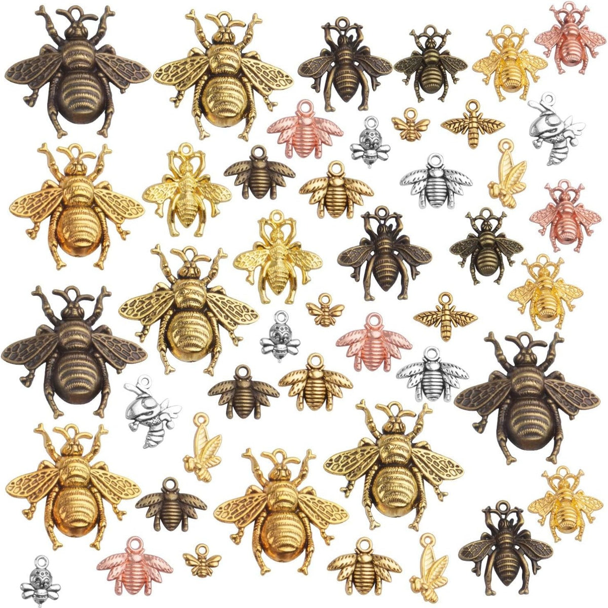 100g Alloy Bee Charm Mixed Honey Bee Pendant Charms Vintage Insect Jewelry Findings for DIY Necklace Bracelet Crafts,40-80pcs