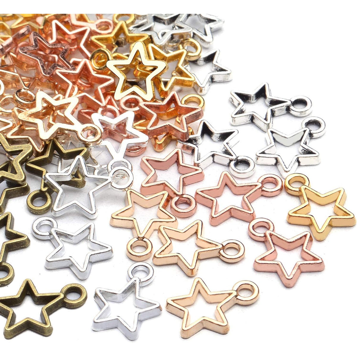 60pcs Mini Star Shaped Charms European Style Charm Hollow Star Charm Jewelry Charms Pendants for DIY Necklaces Bracelets Jewelry Accessories, 6 colors