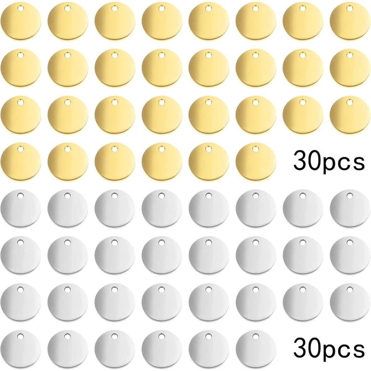 60 Pieces Small Smooth Flat Round Discs Charms Alloy Blank Stamping Tag Pendants for Bracelet Earrings Jewelry Making Photo Number Alphabet Stamping, 2 Colors