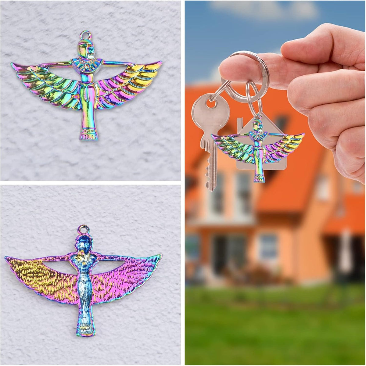 10pcs Rainbow Color Ancient Egypt Charms Mixed Pyramid Chief Snake Pharaoh Horus Eyes Cobra Winged Goddess Isis Pendants for DIY Jewelry Making Craft Supplies, 10 Styles