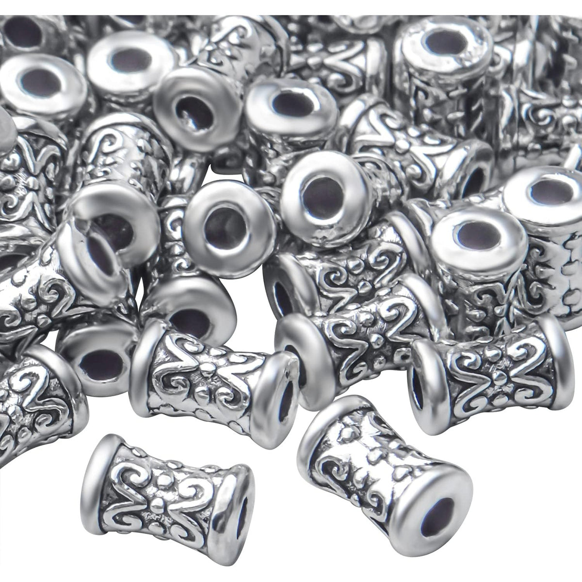 100pcs Antique Silver Plated Spacers Beads Column Spacer Beads Alloy Tibetan Spacers Loose Beads Charm Beads for Jewelry Making Finding DIY Bracelet Necklace