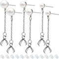 6pcs Stainless Steel Pearl Earring Studs Hypoallergenic Ear Posts with Loop and Pinch Clasp Chains, and 20pcs Clear Earring Backs for DIY Dangle Earring Jewelry Making, 3 Sizes