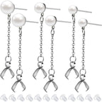 6pcs Stainless Steel Pearl Earring Studs Hypoallergenic Ear Posts with Loop and Pinch Clasp Chains, and 20pcs Clear Earring Backs for DIY Dangle Earring Jewelry Making, 3 Sizes