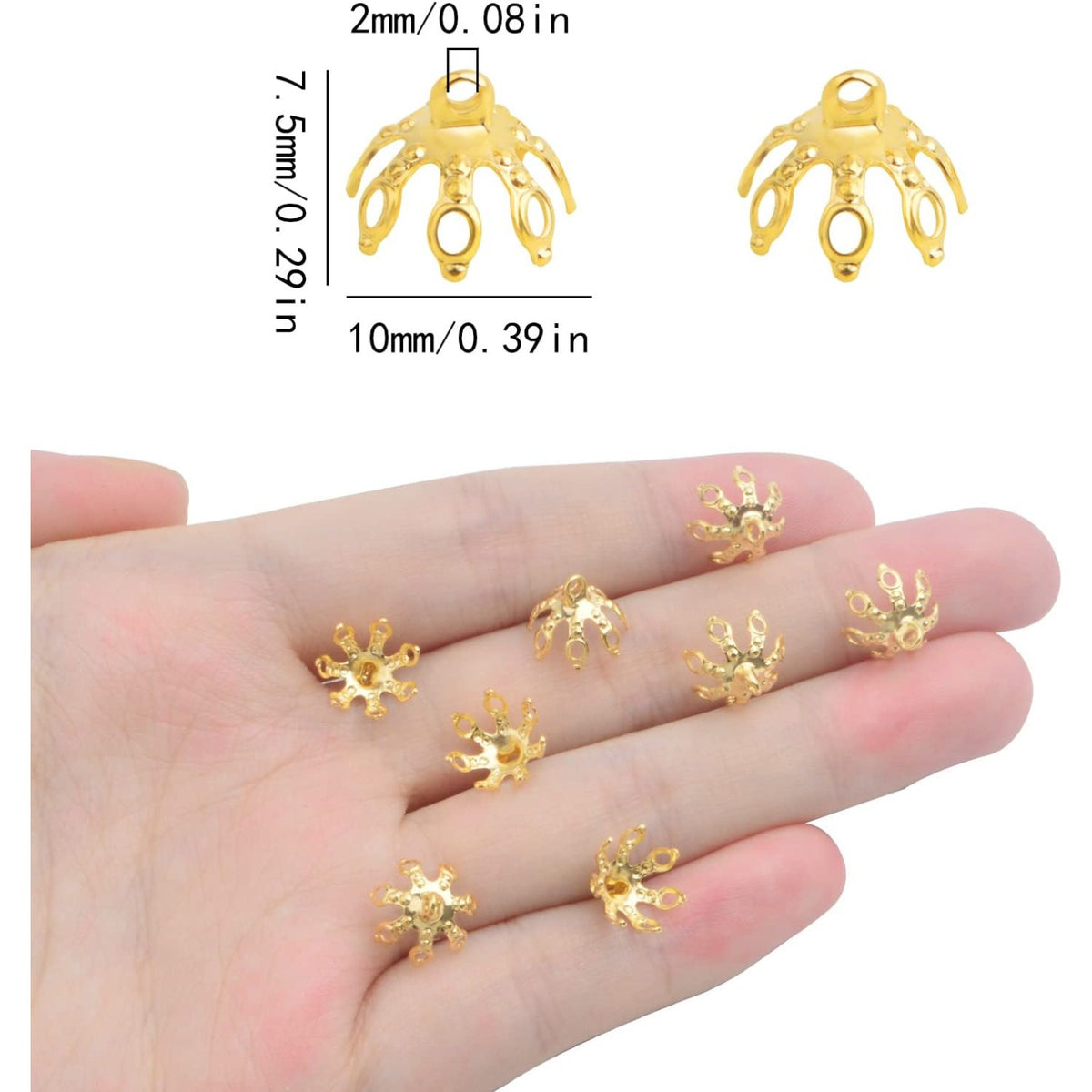 50pcs 24K Golden Plated Filigree Flower Bead Caps Brass Bell Shape Hollow Flower Spacer Bead Caps Accessories for DIY Necklace Earrings Stone Jewelry Making Supplies
