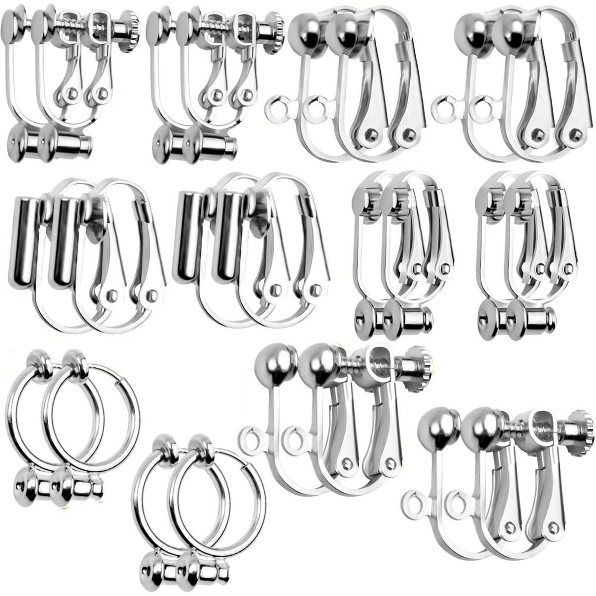 Clip-on Earring Findings,12 Pairs 6 Styles Earring Converters Components for Non Pierced Ears for Jewelry Making, Golden & Silver