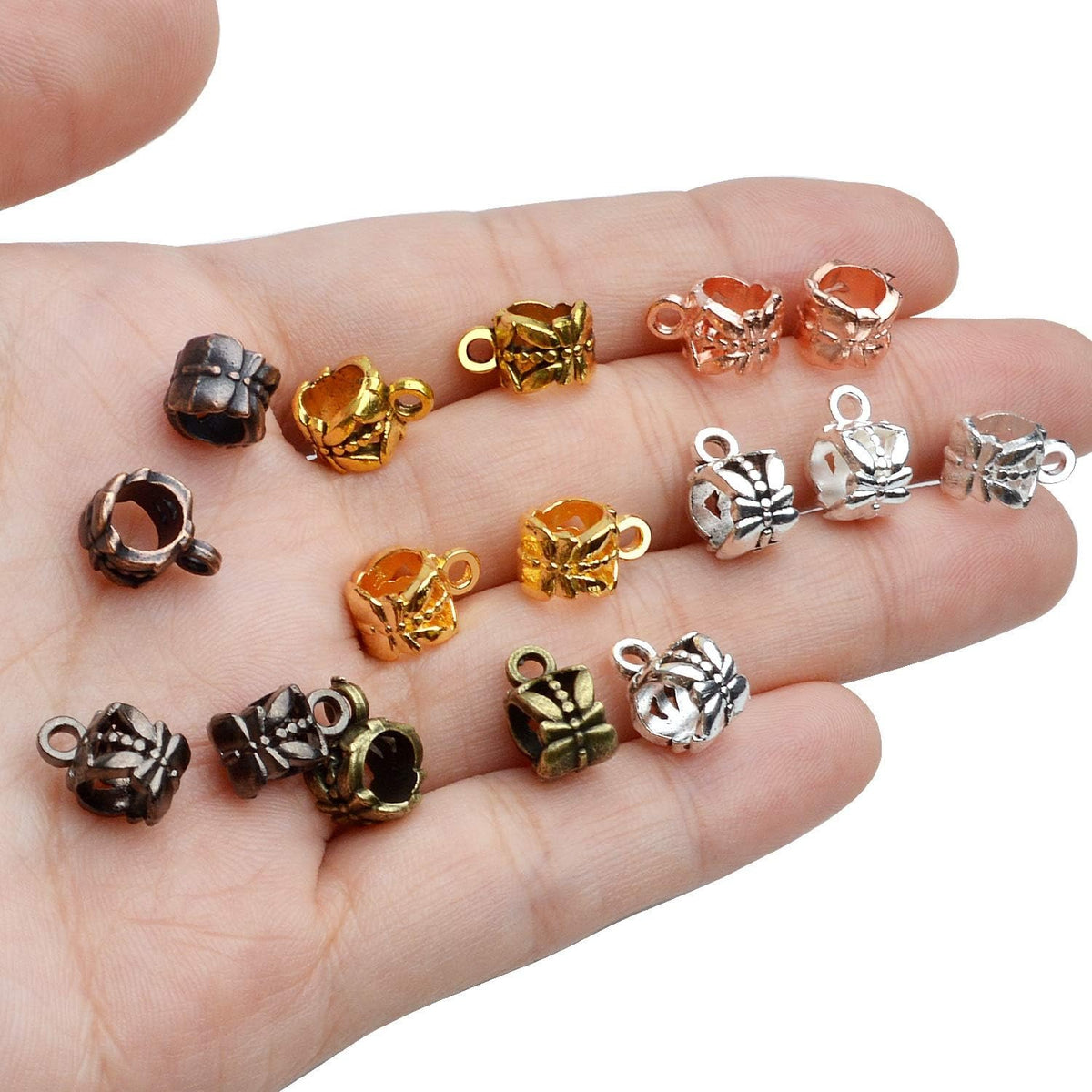80pcs Antique Tibetan Bail Beads Tube Beads Spacer Rondelle Connectors for Pendant Jewelry Making Crafts, Mixed Colors