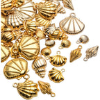 Seashell Charms, 100 Gram Gold Shell Ocean Theme Pendants - Conch, Scallops, Mussel, Marine Life, Sea Animals Dangle Charms for Jewelry Making, Necklace, Bracelet Crafting